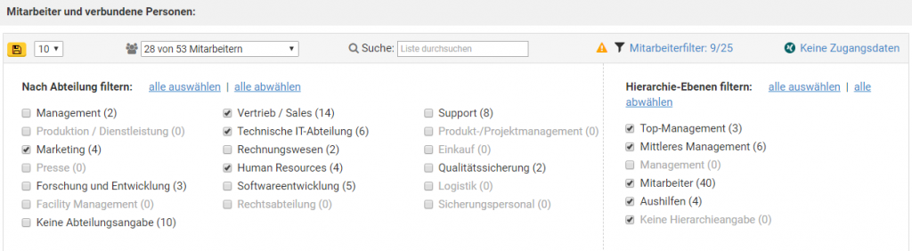 Screenshot Mitarbeiterfilter CONNECT