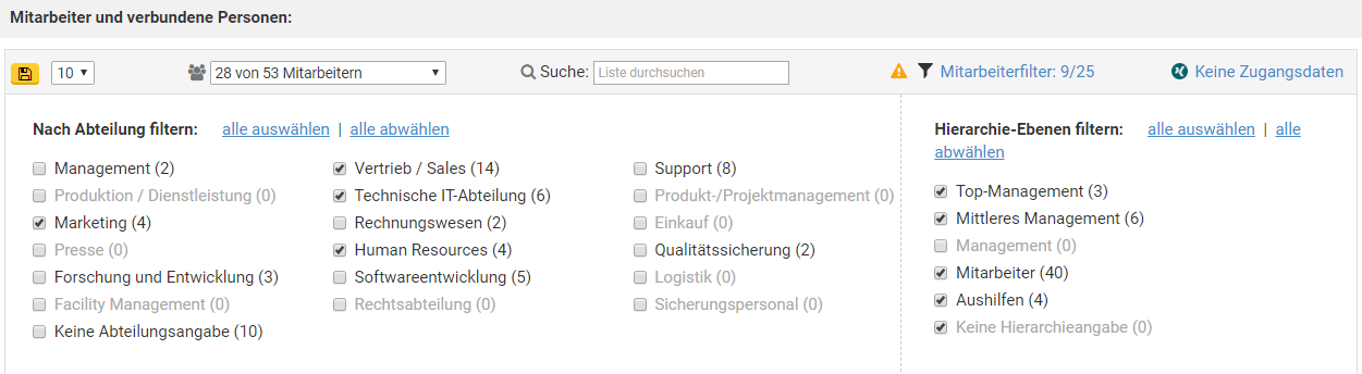 Screenshot Mitarbeiterfilter CONNECT
